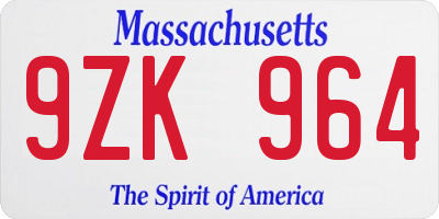 MA license plate 9ZK964
