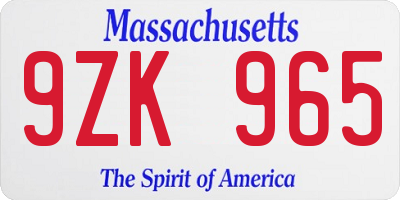 MA license plate 9ZK965