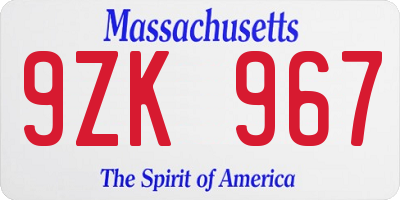 MA license plate 9ZK967