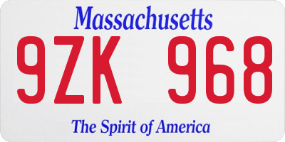 MA license plate 9ZK968