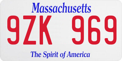 MA license plate 9ZK969