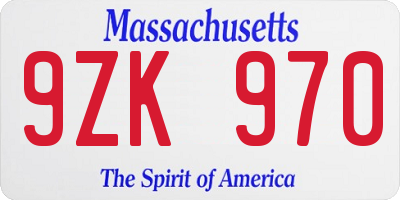 MA license plate 9ZK970