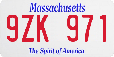 MA license plate 9ZK971