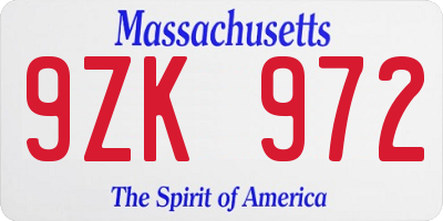 MA license plate 9ZK972