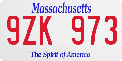 MA license plate 9ZK973