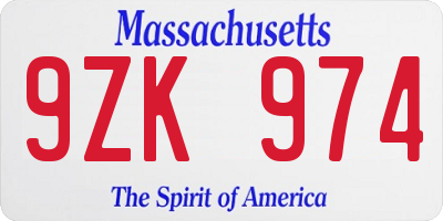 MA license plate 9ZK974