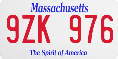 MA license plate 9ZK976
