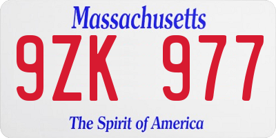 MA license plate 9ZK977