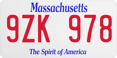 MA license plate 9ZK978