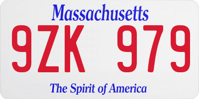 MA license plate 9ZK979