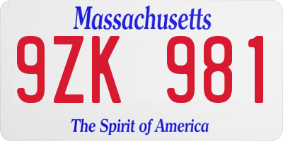 MA license plate 9ZK981