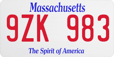 MA license plate 9ZK983