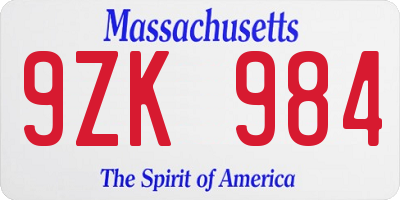 MA license plate 9ZK984