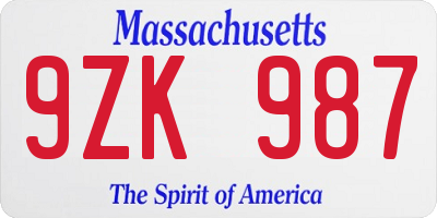 MA license plate 9ZK987