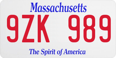 MA license plate 9ZK989