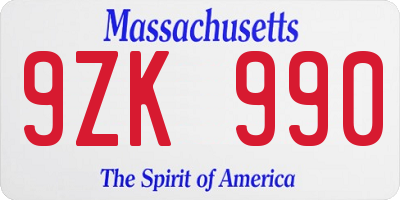 MA license plate 9ZK990