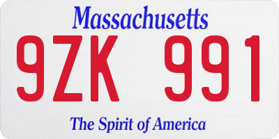 MA license plate 9ZK991