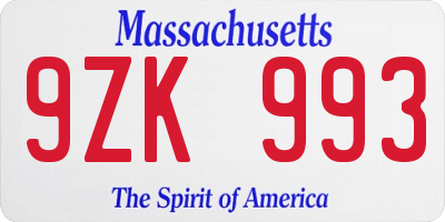 MA license plate 9ZK993