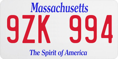 MA license plate 9ZK994