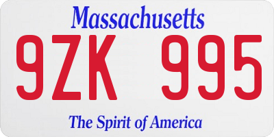 MA license plate 9ZK995