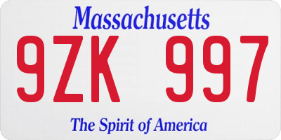 MA license plate 9ZK997