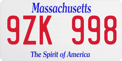 MA license plate 9ZK998