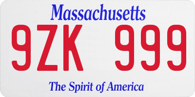 MA license plate 9ZK999