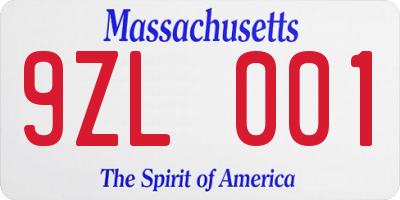 MA license plate 9ZL001