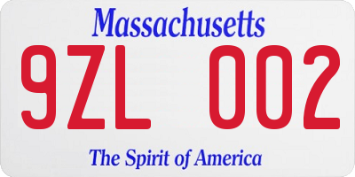 MA license plate 9ZL002