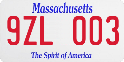 MA license plate 9ZL003