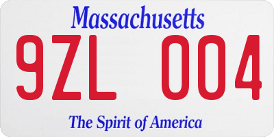 MA license plate 9ZL004