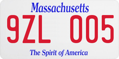 MA license plate 9ZL005