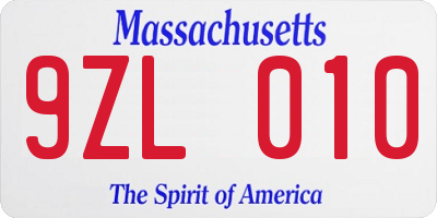 MA license plate 9ZL010