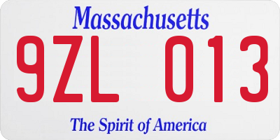 MA license plate 9ZL013