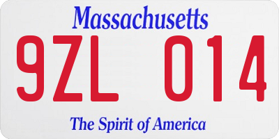 MA license plate 9ZL014