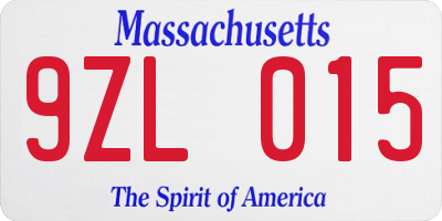 MA license plate 9ZL015