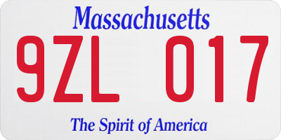 MA license plate 9ZL017