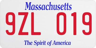 MA license plate 9ZL019