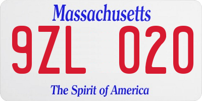 MA license plate 9ZL020