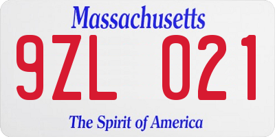 MA license plate 9ZL021