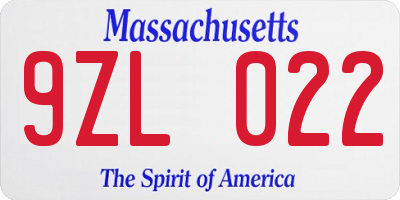 MA license plate 9ZL022