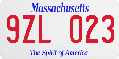 MA license plate 9ZL023