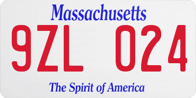 MA license plate 9ZL024