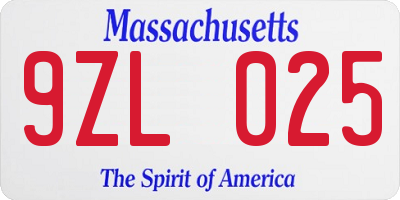 MA license plate 9ZL025