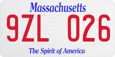 MA license plate 9ZL026