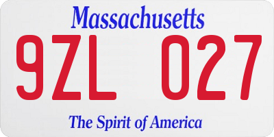 MA license plate 9ZL027