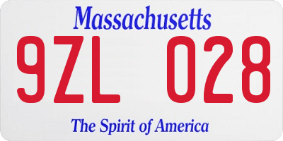 MA license plate 9ZL028