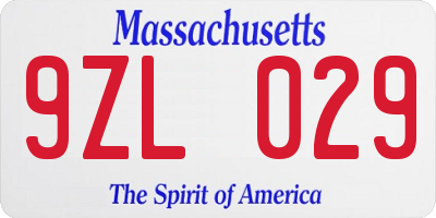 MA license plate 9ZL029