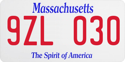 MA license plate 9ZL030