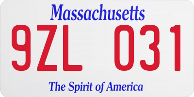 MA license plate 9ZL031